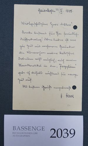 Lot 2039, Auction  118, Hesse, Hermann, Postkarte 1905
