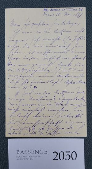 Lot 2050, Auction  118, Nordau, Max, Brief 1891