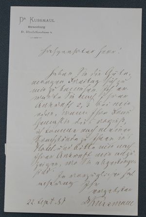 Lot 2084, Auction  118, Kussmaul, Adolf, Brief 1887 + Beigaben