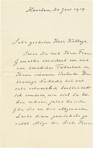 Lot 2090, Auction  118, Lorentz, Hendrik Antoon, Brief 1919