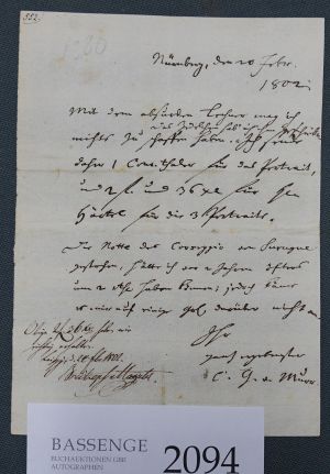 Lot 2094, Auction  118, Murr, Christoph Gottlieb von, Brief 1802