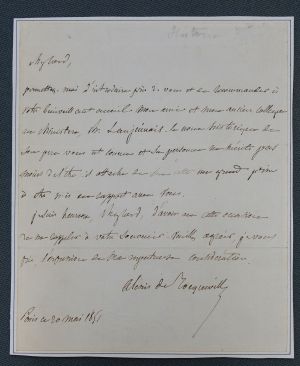 Lot 2110, Auction  118, Tocqueville, Alexis de, Brief 1851