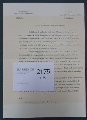 Lot 2175, Auction  118, Sztojay, Döme, Brief 1941 + Beigaben