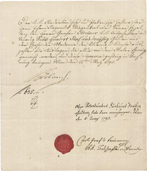Lot 2185, Auction  118, Caucig, Franz, Spesen-Dokument 1793