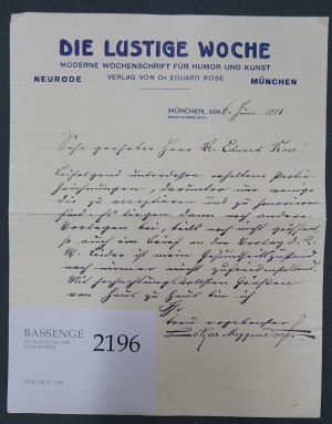 Lot 2196, Auction  118, Meggendorfer, Lothar, Brief 1908