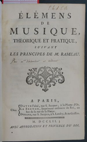 Lot 2743, Auction  118, Alembert, Jean-Baptiste le Rond d', Élémens de musique + Beiband