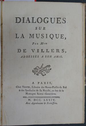 Lot 2767, Auction  118, Villers, Clémence de, Dialogues sur la musique