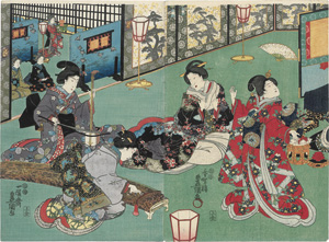 Lot 2808, Auction  118, Kunisada, Utagawa, Bijin-ga. Darstellung einer Musikszene von jungen Japanerinnen