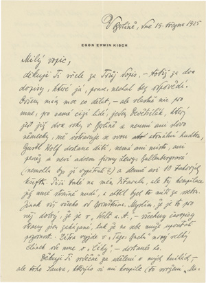 Lot 3023, Auction  118, Kisch, Egon Erwin, Eigenhändiger Brief. Berlin, 19. März 1925