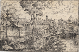 Lot 5108, Auction  118, Lautensack, Hanns, Landschaft mit Bauerngehöft und Holzbrücke