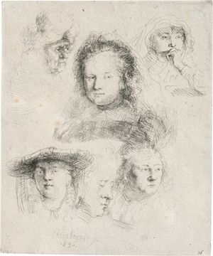 Lot 5159, Auction  118, Rembrandt Harmensz. van Rijn, Studienblatt mit sechs Frauenköpfen.