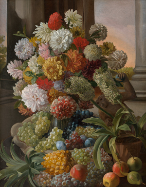 Lot 6056, Auction  118, Stoll, Leopold von, Blumenstillleben mit Früchten und kleinem Äffchen (Haubenlangur)