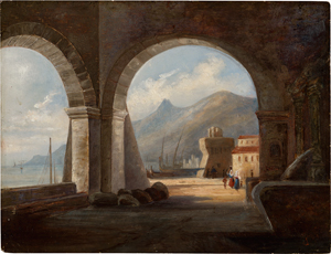 Lot 6068, Auction  118, Deutsch, um 1840. Hafen bei La Spezia mit Sarazenenturm
