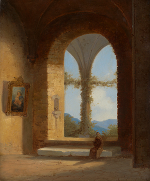 Lot 6081, Auction  118, Deutsch, um 1840. Sitzender Mönch im Kloster Santa Scolastica in Subiaco