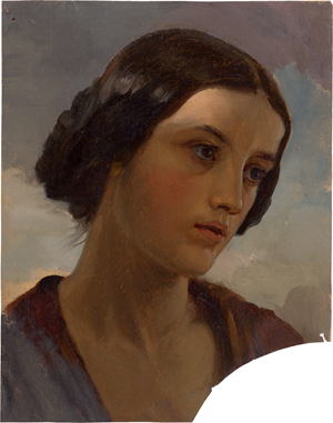 Lot 6090, Auction  118, Deutsch, um 1860. Bildnis einer jungen Frau vor Wolkenhintergrund