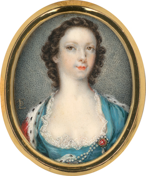Lot 6467, Auction  118, Lens, Peter Paul, Portrait Miniatur einer jungen Adeligen in hellblauem Kleid mit Hermelinmantel