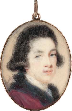 Los 6472 - Humphrey, Ozias - Miniatur Portrait eines jungen Mannes in pelzbesetzter altrosa Jacke, plus Beigabe: Mann auf Dose - 0 - thumb
