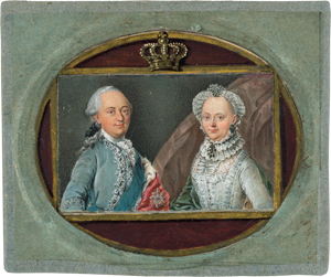 Lot 6482, Auction  118, Deutsch, um 1765. Miniatur Portrait: Herzog und Herzogin von Sachsen-Coburg-Saalfeld  in Querrechteck unter gemalter Herzogskrone 