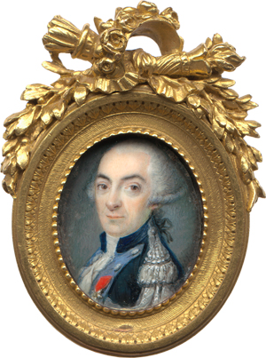 Lot 6484, Auction  118, Französisch, 1779/1784. Miniatur Portrait eines Offiziers in blauer Jacke mit St. Louis Orden