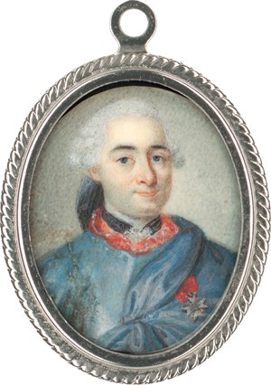 Lot 6489, Auction  118, Französisch, um 1770/1775. Miniatur Portrait eines  jungen Offiziers in Stahlharnisch mit St. Louis Orden