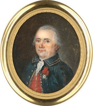 Lot 6493, Auction  118, Französisch, um 1785/1790. Miniatur Portrait eines Offiziers in blauer Jacke mit St. Louis Orden