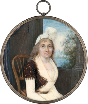 Lot 6496, Auction  118, Schweizerisch, um 1795/1798. Portrait Miniatur der Dorothea de La Harpe vor Panorama mit Genfersee