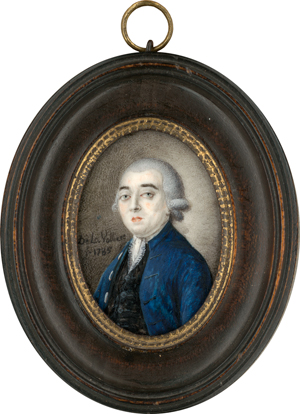 Lot 6498, Auction  118, De La Vollière, Miniatur Portrait des Charles Clark of Westminster in blauer Jacke, plus Kinderminiatur