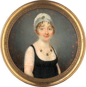 Lot 6501, Auction  118, Soyer, Jean-Baptiste, Miniatur Portrait einer jungen Frau mit klassizistischer Kameenkette um den Hals
