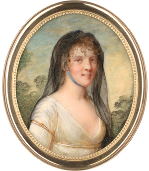 Lot 6503, Auction  118, Laurent, Jean-Antoine, Miniatur Portrait einer lächelnden jungen Frau mit schwarzem Schleier