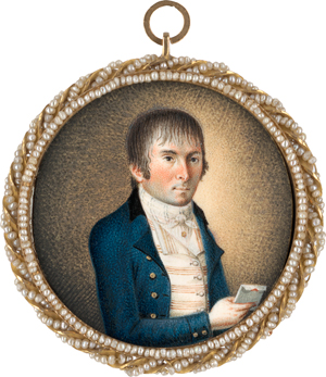 Lot 6506, Auction  118, Alpenländisch, um 1800. Miniatur Portrait eines jungen Mannes mit Brief in der rechten Hand