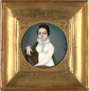 Lot 6507, Auction  118, Storace, Sebastiano, Miniatur Portrait einer sitzenden jungen Frau in weißem Kleid mit grünem Schal; plus Beigabe: Mann in Schwarz