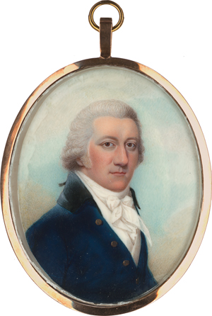 Lot 6509, Auction  118, Roche, Sampson Towgood, Miniatur Portrait eines jungen Mannes in blauer Jacke mit schwarzem Samtkragen