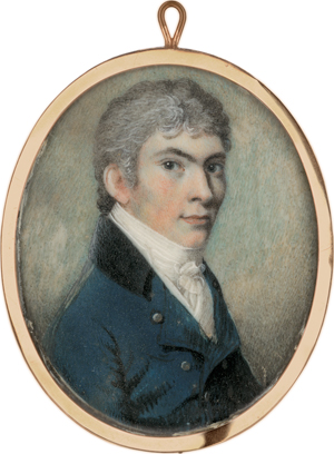 Lot 6511, Auction  118, Britisch, um 1800. Portrait Miniatur eines jungen Mannes mit buschigen Augenbrauen, in blauer Jacke