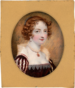 Lot 6515, Auction  118, Stump, Samuel John, Miniatur Portrait einer jungen Frau mit Perlenschmuck, in Renaissance-Stil Kleid