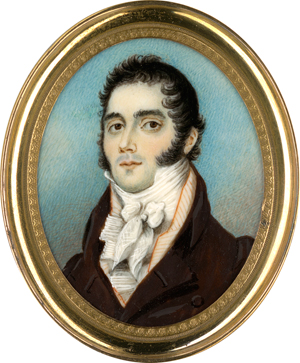 Lot 6519, Auction  118, Britisch, um 1810/1815. Miniatur Portrait eines jungen Mannes mit buschigem Backenbart; plus Beigabe: zur Seite blickender Mann
