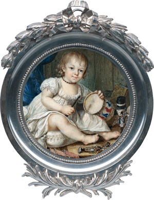 Lot 6521, Auction  118, Französisch, um 1800/1810. Miniatur Portrait eines kleinen Jungen mit Trommel und Spielzeugsoldaten