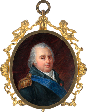 Lot 6524, Auction  118, Französisch, um 1815. Miniatur Portrait des Königs Ludwig XVIII. von Frankreich in blauer Uniform mit Cordon des Saint-Esprit Ordens 