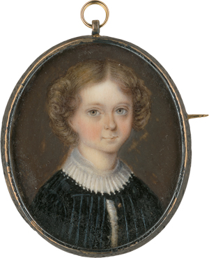 Lot 6525, Auction  118, Französisch, um 1840. Portrait Miniaturr eines kleinen Mädchens in schwarzer Samtjacke mit Rüschenkragen