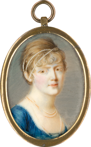Lot 6533, Auction  118, Nordeuropäisch, um 1800. Miniatur Portrait einer jungen Frau mit Perlenschnüren im blonden Haar