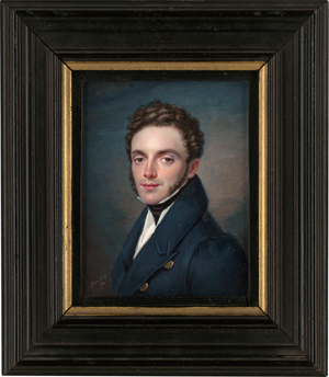 Lot 6544, Auction  118, Becker, J. J., Miniatur Portrait eines jungen Mannes in blauer Jacke mit schwarzer Halsbinde