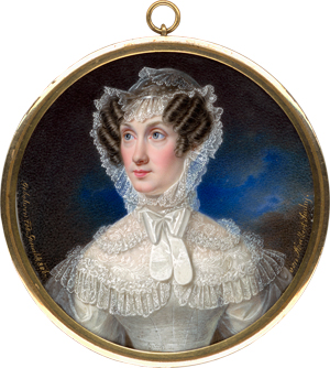 Lot 6545, Auction  118, Suchy, Adalbert, Miniatur Portrait einer Frau mit Spitzenhaube, in weißem Spitzenkleid
