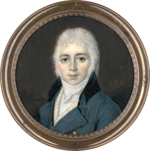 Lot 6550, Auction  118, Französisch, um 1800. Miniatur Portrait eines jungen Mannes mit weiß gepudertem Haar und Koteletten, plus Beigabe: Mann v. Guérard