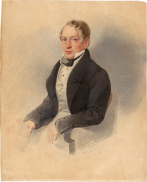 Lot 6555, Auction  118, Herr, Faustin, Miniatur Portrait eines sitzenden blonden Mannes in dunkelgrauer Jacke mit weißer Weste