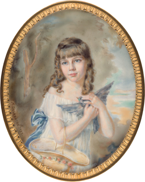 Lot 6567, Auction  118, Delaroche, Marguerite, Miniatur Portrait der kleinen Louise de Benoist, eine Taube haltend