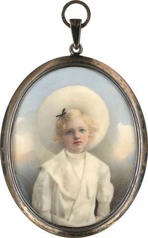 Lot 6570, Auction  118, Veber Morgan, B. de, Miniatur Portrait des Morrison Ulman als Kind mit großem weißen Hut