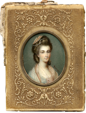 Lot 6574, Auction  118, Europäisch, Miniatur Portrait Paar: junge Frau mit Perlenketten und junger Mann in rostbrauner Jacke