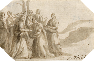 Los 6628 - Allegrini, Francesco - Zwei Blatt: Abraham bewirtet die Engel; Jesus vermehrt die Brote im Kreise seiner Jünger - 0 - thumb