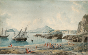 Lot 6681, Auction  118, Deutsch, um 1780. Schiffsreisende am Golf von Neapel.