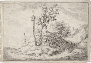 Lot 6693, Auction  118, Französisch, um 1780. Landschaft mit einem Wegekreuz