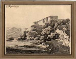Lot 6732, Auction  118, Mandevare, Alphonse-Nicolas-Michel, Flusslandschaft mit Festungsanlage